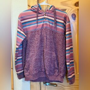 Hooey Maroon Striped Hooded Zip-Up Sweater